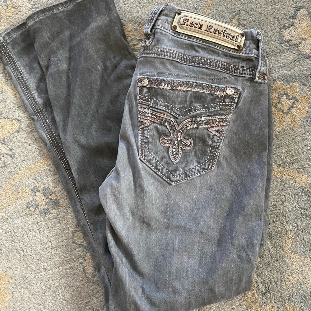 Rock Revival gray and rose gold crop jeans $168